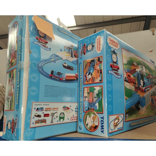 309 - Two boxed Tomy Thomas and Friends track sets, Thomas and Cranky and a good selection of Tomy carriag... 