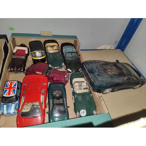 314 - A collection of large scale diecast Burago, Maisto and Danbury Mint cars and a large Jaguar 1/12th s... 