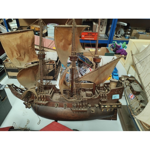 371 - A large model of a Galleon ship with inset mother of pearl, another and two other ships