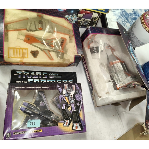 383 - A vintage boxed Transformer Skywarp boxed and two Gerry Anderson Terrahawks sets boxed (boxes a.f)