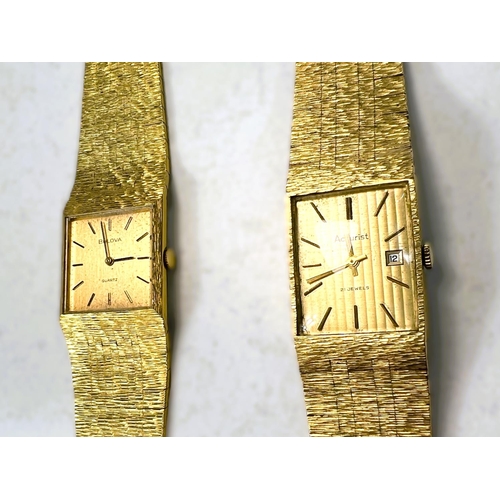 611 - ACCURIST, a gents dress watch with bark effect gilt metal strap and a similar by Bulova (quartz)