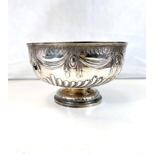 619 - A silver Rose Bowl with gadrooned and swag repousse decoration, acanthus leaf borders, import marks ... 