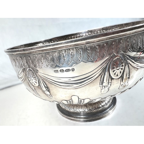 619 - A silver Rose Bowl with gadrooned and swag repousse decoration, acanthus leaf borders, import marks ... 