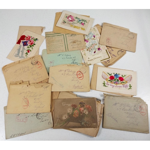 285 - 22 WWI silk embroidered greetings cards, in original envelopes.