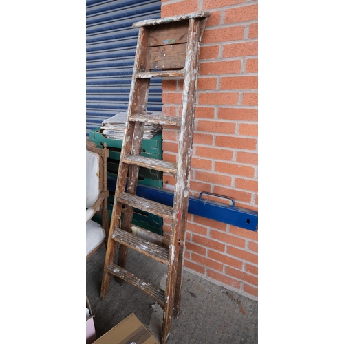 4 - An antique pine chest; a vintage decorators modern ladder (for decoration only).