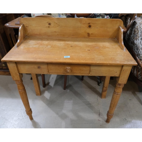 913 - A pine single drawer desk/wash stand with a balloon back chair.