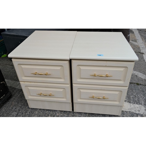 920 - A pair of modern bedside cabinets and a single metal framed bed in white.No bids sold with next lot... 