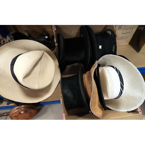 121 - A collection of vintage hats inc. 3 top hats (a.f) etc.