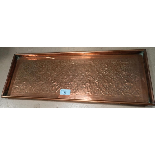 167 - A rectangular copper tray with all over interlocking floral motifs, by the 