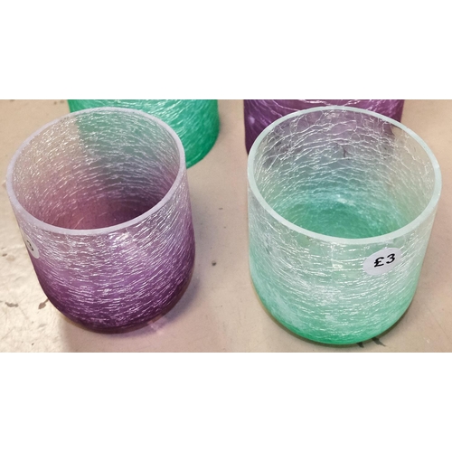 86 - 48 small crackle glass candle holders / vases, green  and purple, boxedNo bids sold with next lot... 