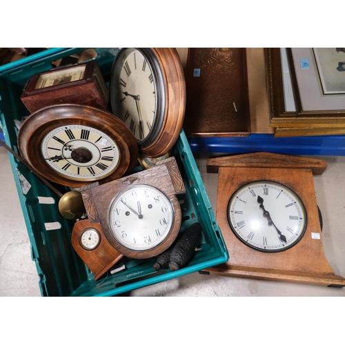 160 - A mahogany cased wall hanging postman clock, small Edwardian mantel clock, French Bakelite clock by ... 