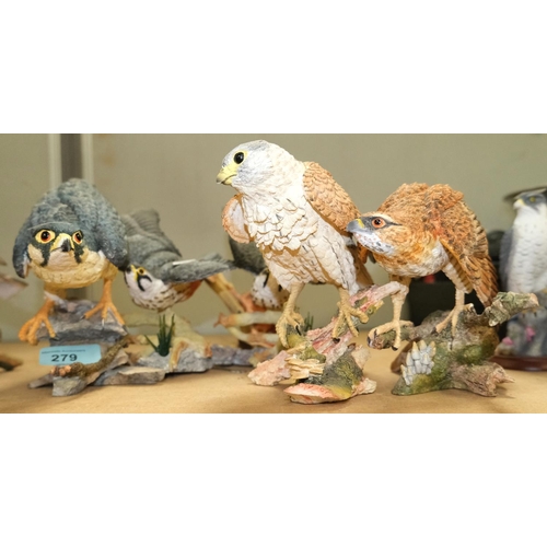 279 - Six Country Artists resin models of birds of prey.