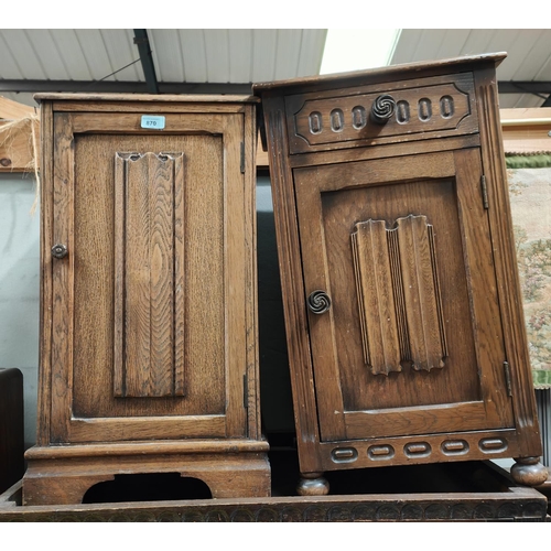 870 - Two oak bedside pot cupboards, a mahogany towel rail and a painted towel rail.