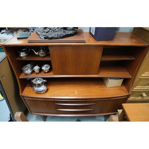 892 - A 1970's high back sideboard with drinks compartment and shelves above, 3 drawers & 2 cupboards.