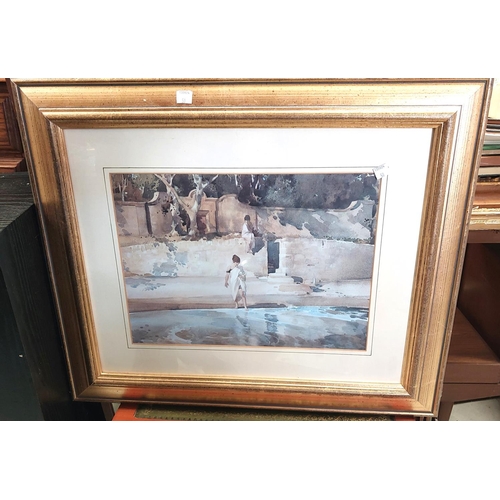 50 - Two framed Russell Flint prints and two other well framed gilt prints, one being Russian Tea party b... 