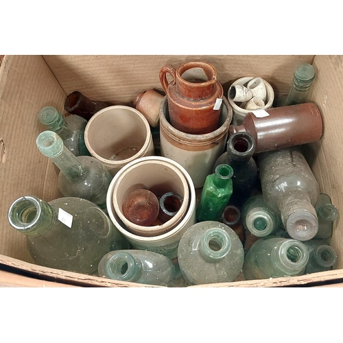 89 - A selection of stoneware jars, old bottles etc.