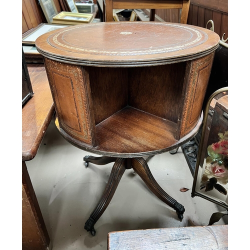 975A - A reproduction revolving occasional table bookcase and an inlaid table.