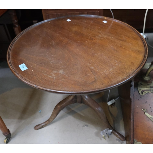 1001 - A 19th Century circular dish top occasional table on turned column and three splay feet (cut down); ... 