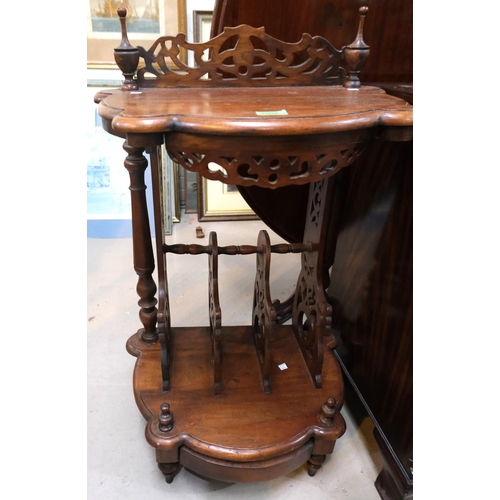 1008 - A Victorian mahogany whatnot with pierced rack beneath and a mahogany table.