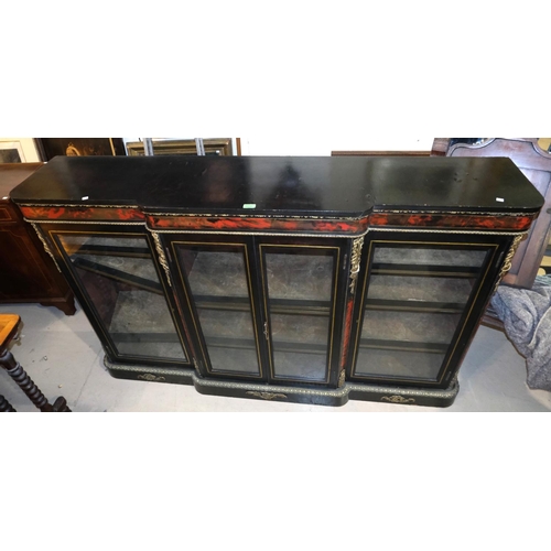 1024 - A large 19th Century ebonised credenza with boule work, brass fittings, four glazed doors with brass... 