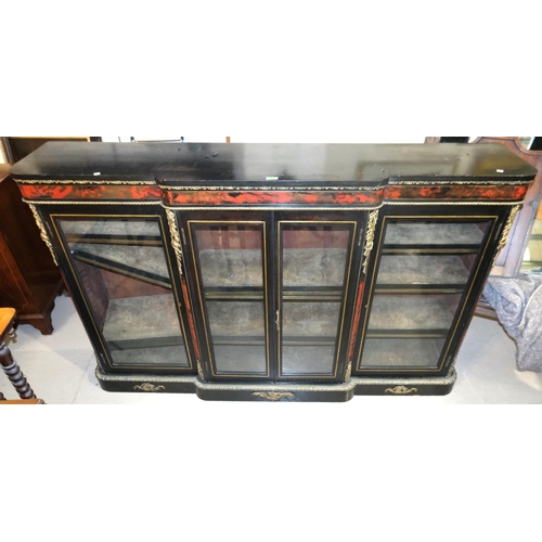 1024 - A large 19th Century ebonised credenza with boule work, brass fittings, four glazed doors with brass... 