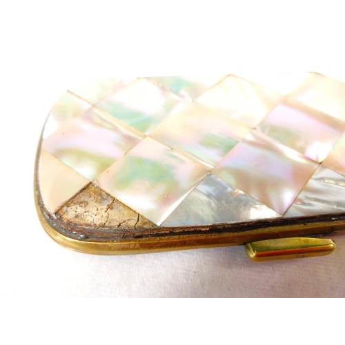 104 - A Victorian mother of pearl card case, 14cm and a similar with engraved decoration.