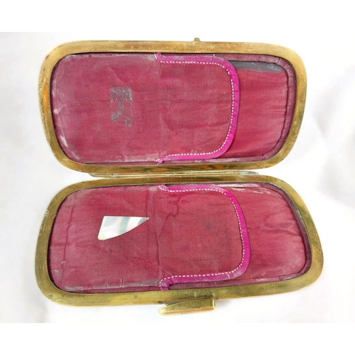 104 - A Victorian mother of pearl card case, 14cm and a similar with engraved decoration.