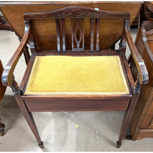 1043A - A mahogany inlaid piano stool, Edwardian.