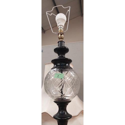 2 - A pair of cut glass and metal column lamps with cut glass reservoirs