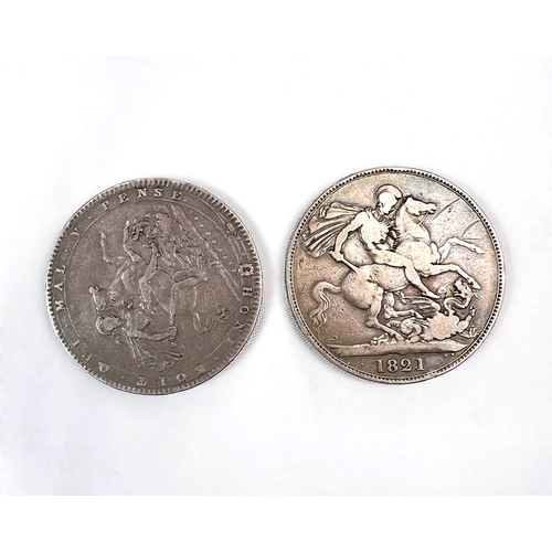 209 - GB: GEORGE III Crown, 1820 and George IV Crown 1821.