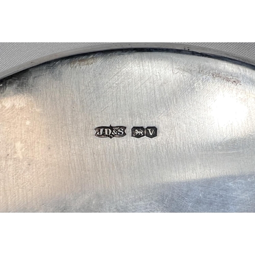 684 - A hallmarked silver muffin dish with ebonized handle, diameter 18cm, Sheffield 1938, maker James Dix... 