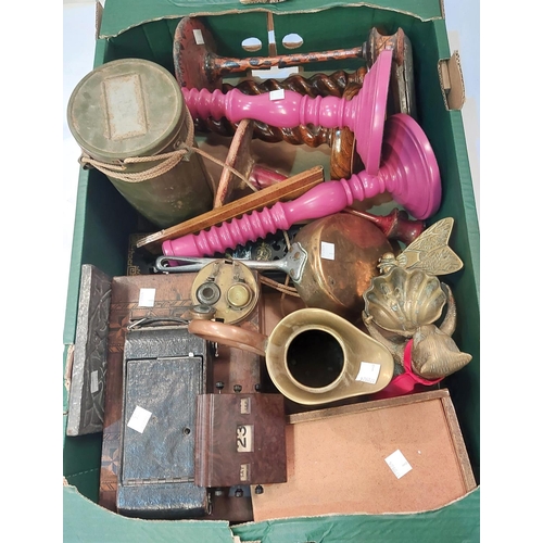 8 - A selection of collectors items and bric-a-brac including an original boxed gas mask; candle sticks,... 