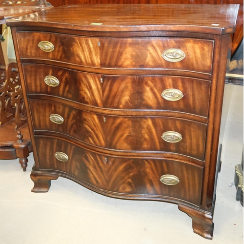 993 - A mahogany serpentine fronted bachelors chest with four long drawers 80x84x52cm.