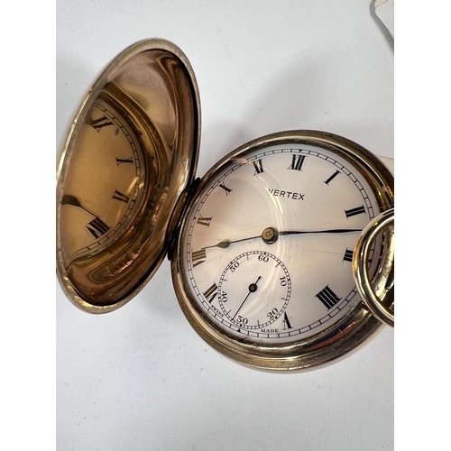 761 - VERTEX, a hunter pocket watch in gold plated case, 15 jewel movement and a HAMILTON watch, 1920's wh... 