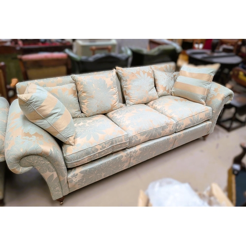 1053 - A Duresta hand made three seater settee in gilt and sage upholstery in the traditional manner, lengt... 