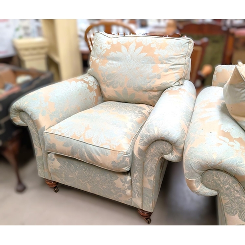 1054 - Duresta hand made armchair in sage and gilt upholstery.