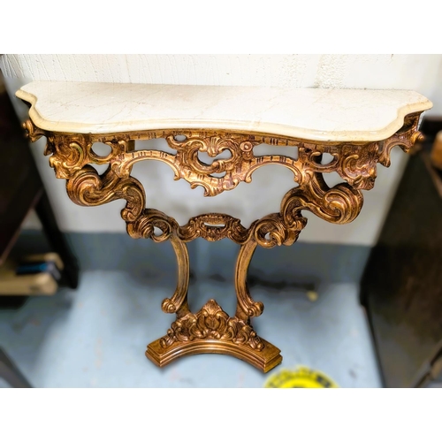 1058 - A gilt Rococo style console table with marble top.