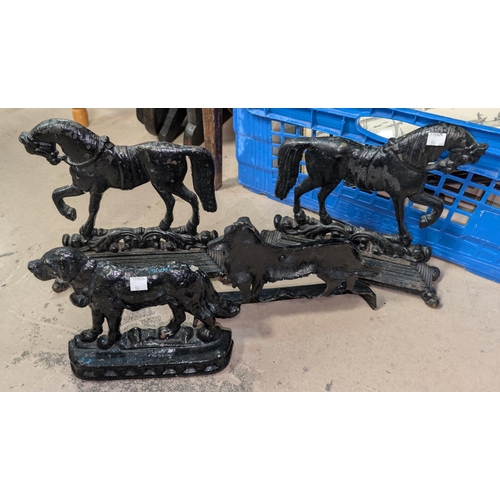 36 - Two pairs of 19th Century door stops:- dogs and horses.