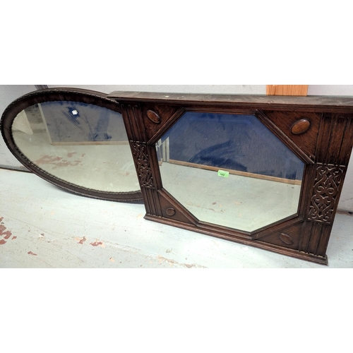 162 - An octagonal art deco wall mirror and another oval shaped 