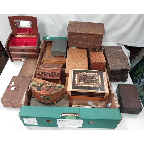 33 - A collection of carved wooden, musical and other boxes