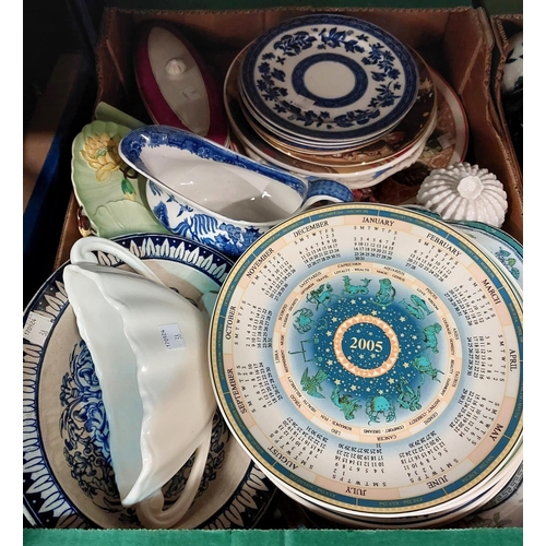 38 - A selection of blue and white and other collectors' plates, silver lustre tea ware and Victorian-sty... 