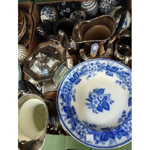 38 - A selection of blue and white and other collectors' plates, silver lustre tea ware and Victorian-sty... 