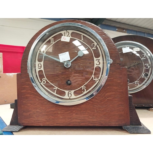 54 - Three mid 20th Century arch top mantle clocks, one timepiece chiming.