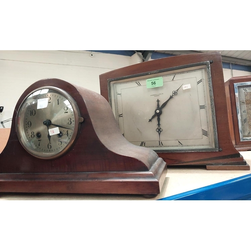 56 - A large 1930's square dial mantle clock and two others.