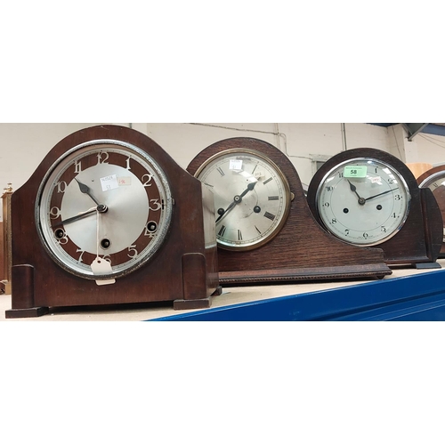 58 - Three arch top mantle clocks, one chiming and two striking.