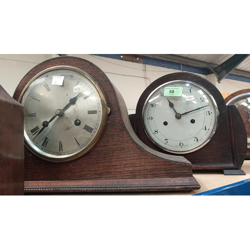 58 - Three arch top mantle clocks, one chiming and two striking.