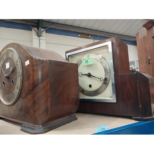 59 - Two 1930's striking mantle clocks and one chiming mantle clock (one no glass).