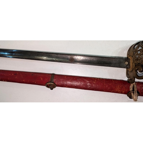 223 - An 1889 pattern Victorian British officer's sword with VR to basket hilt, etching to the blade, leng... 