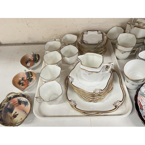 402 - A Best British Bone China Edifame tea service, white with gold trim, approx. 43 pieces; a pale blue,... 