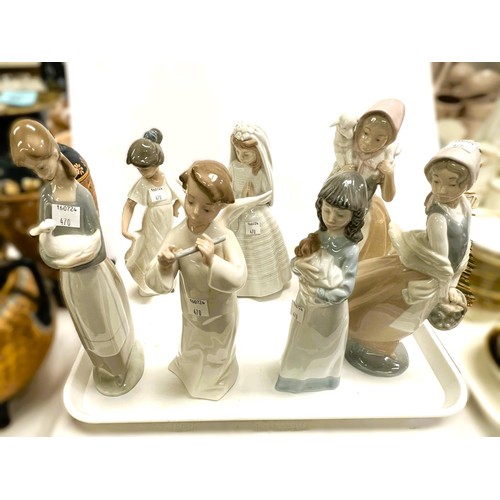 411 - A collection of 8 Nao figures of children, with animals, playing musical instruments etc.